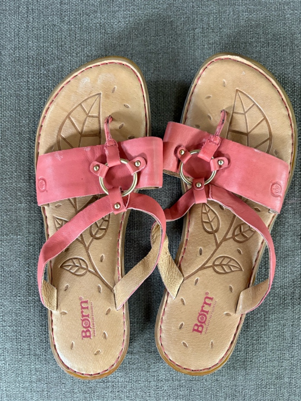Born Coral Pink Leather Ring-Detail Thong Sandals